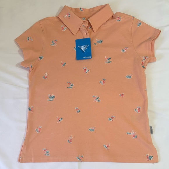 Columbia PFG South Sand Point Peach Print Polo Shirt Size Small Fish & Cocktails - Picture 8 of 13
